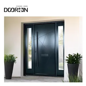 Modern New Design Exterior Luxury Steel Metal Wooden Pivot Entry Front Doors With Side Lights