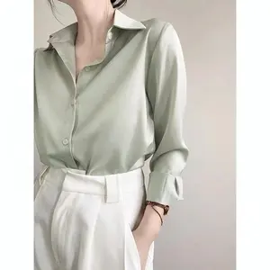 2024 Großhandel Satin Seide Langärmliges Chiffon rein modern Damen formell modischer Stil Kehlenkragen