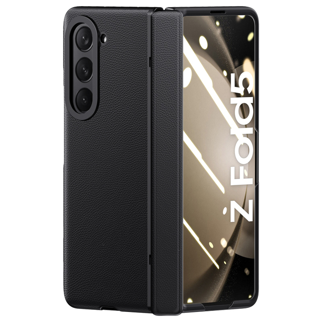 New Design QKS Premium PU Leather Hinged case Skin Feel Folding Shell for Samsung Galaxy Z Fold5 Light Luxury Case