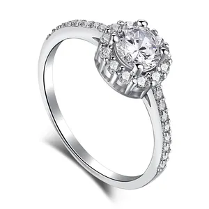 Dylam in argento Sterling 925 pieno tondo 5a zircone cubico solitario cubico anello di fidanzamento anello di fidanzamento Halo promessa anelli per le donne