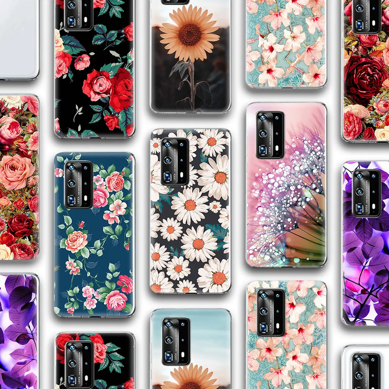 Fashion Flower Clear TPU Case UV Printing Silicone Cover For Huawei P40 P30 Mate 10 20 Honor Nova 8X 8C 8 9 10 20 Lite 7A Pro