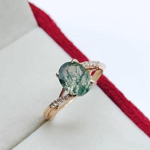 925 Sterling Silver Natural <b>Moss</b> <b>Agate</b> Oval Cut Rose Gold Plated Luxury Prong Setting Delicate Promise <b>Ring</b> for Women - Product Image 2