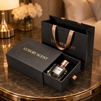 Caja de Regalo para Perfume Estilo Cajón Negro con Impresión en Dorado, Caja de Empaque para Perfume, Presentación de Regalo Cosmético