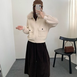 Nuovo <span class=keywords><strong>Cardigan</strong></span> Invernale 2026 da Donna, Colore Crema, con Zip, Collo a Pile e Tasche con Patta, Maglione Ampio Casual Chic, Nuovo Look - Product Image 1