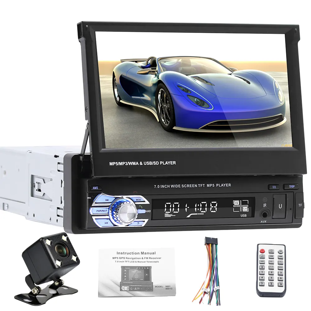 Car Dvd Player 7 Inch BT AUX TF Fm Transmitter Car Stereo Audio Mp5 Mp3 Multimedia Player Car Radio With Retractable Screen