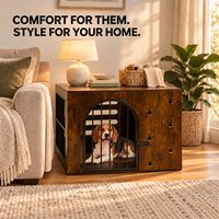 Cage pour chien de 32 pouces, meubles pour chiens, cage en bois et métal avec rotation à 360° °   Bols réglables, table d'appoint décorative pour animaux de compagnie