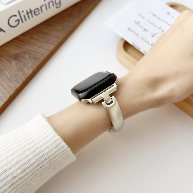 T Word Metal Bracelet Curved Piece Metal Watch Strap for Apple Watch 7 8 9 10 41/42/44/45mm Bracelet for Iwatch Metal Watch Band