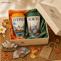 Taza de Viaje de Cerámica con Diseño Personalizado de Ciudades, Edificios Emblemáticos Urbanos, Tapa de Silicona, Apta para Lavavajillas, Souvenir de Té, OEM al por Mayor