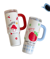 Grande Tasse Thermos Isotherme en Acier Inoxydable Grande Capacité avec Paille et Poignée Anti-Fuite pour Filles, Idéale pour le Bureau - Tasse Cadeau