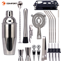 Kit personnalisable en acier inoxydable Barman Cocktail Maker 500ml Cocktail Shaker Bar Tools Mixing Barware Set avec support en bois