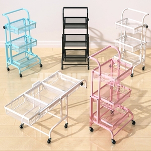 काले तार फ्रेम रोलिंग कार्ट टिकाऊ और सुविधाजनक डिजाइन तीन टियर स्टोरेज रैक रसोई आवश्यक बहुक्रियाशील ट्रॉली - Product Image 4