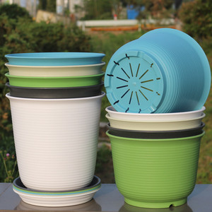 Pots de fleurs en plastique émaillé épaissi, <span class=keywords><strong>grande</strong></span> <span class=keywords><strong>taille</strong></span>, ronds, pour la maison et le jardin, avec plateau, durables - Product Image 3