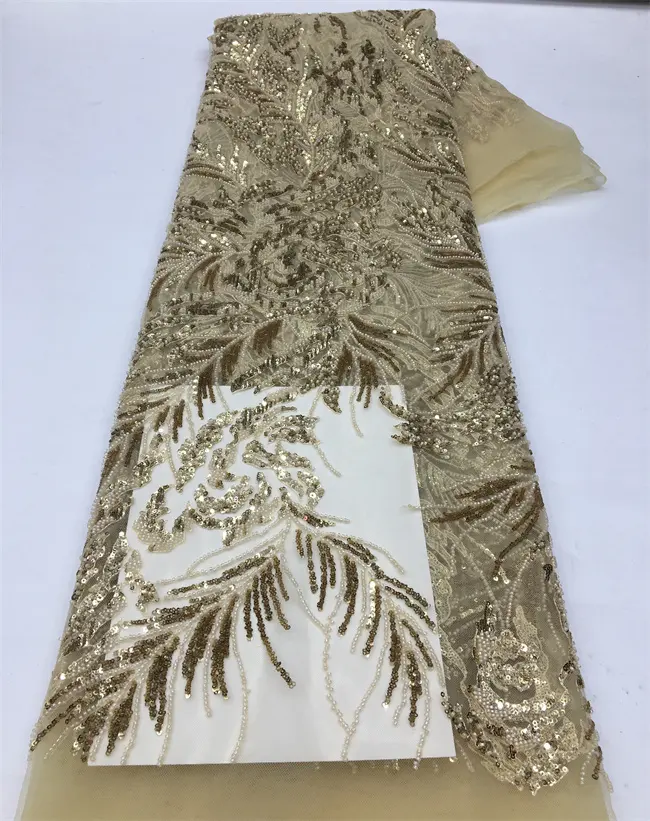 wholesale african French customized best selling design beaded sequin lace embroidered fabrics
