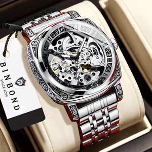 Binbond Men's Automatic Mechanical Watch Skeleton Design Luminous Stainless Steel Band 50m Waterproof Sports Wristwatch - Product Image 1