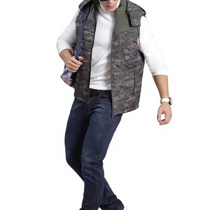 Chaleco Acolchado con Capucha para Hombre, Cuello Alto, Cierre de Cremallera, Cortavientos, Ropa de Invierno Informal con Estampado de Copos de Nieve - Product Image 5