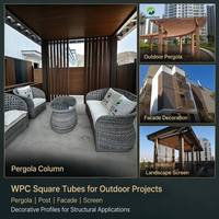 Lames décoratives verticales en WPC pour l'ombrage solaire, tubes en bois pour l'extérieur architectural moderne, idéales pour le revêtement de façade - Vente en gros