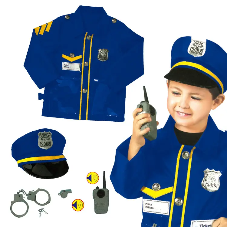 어린이 맞춤형 소년 코스프레 역할 놀이 플라스틱 경찰관 원피스 옷 실내 교육 경찰 의상 장난감