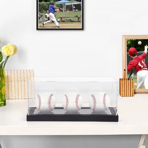 Vitrine de baseball à 3 rondelles en acrylique transparent personnalisé protégé contre les UV avec base noire lumineuse à LED - Product Image 6