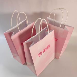 KM Merchandise <b>Bags</b> Pure Color Eco Friendly Shop Plain Kraft Paper <b>Bags</b> Light <b>pink</b> Small Size for Presents with logo - Product Image 5