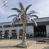 Grande sculpture de palmier en acier inoxydable, installation artistique moderne en plein air pour hôtel, complexe hôtelier, villa, jardin, aménagement paysager