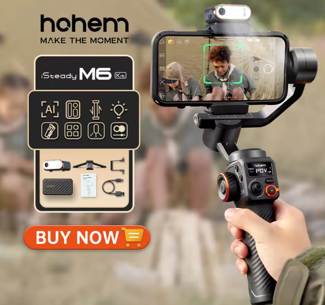 Hohem- M6 Kit Gimbal for Smartphone, 3-Axis Gimbal, AI Tracker, Fill Light, for iPhone 16 Pro Max and Android Stabilizer