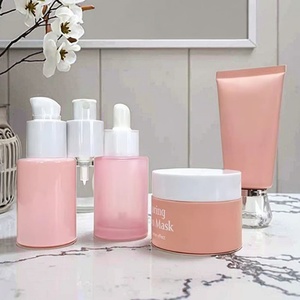 Emballage cosmétique rose mat givré, pots de crème cosmétique de 50 g, tubes en plastique de 30 ml, flacon compte-gouttes en verre de 50 ml avec pompe - Product Image 1