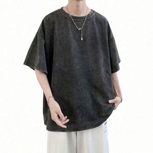 Wholesale Mens Oversize Acid Washed Solid Knitted Heavyweight Cotton Custom Graphic Logo Streetwear Vintage T-<b>Shirt</b> - Product Image 2