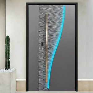 Puerta de entrada blindada de aluminio fundido moderna de lujo Advanced Sense, lámpara de inducción de dos lados, manija de acero inoxidable, características antirrobo - Product Image 1