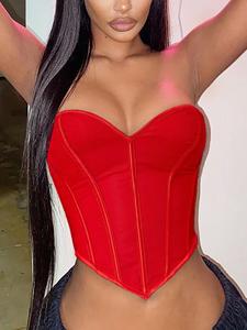 Top Corset Sculptant Rouge à Encolure Cœur et Sans Bretelles pour Femme, Vêtement Extérieur Sexy Effet Serre-Taille Amincissant pour Femme - Product Image 3
