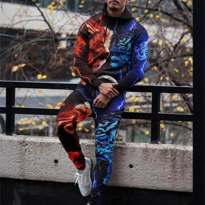 En stock, survêtement respirant en polyester/coton pour homme, mode automne, couleurs assorties, décontracté, impression 3D, sweat à capuche - Product Image 1