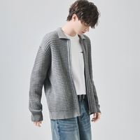 Cardigan zippé en maille gaufrée pour homme OEM/ODM, col en mélange modal, coupe ample, décontracté, pour l'automne