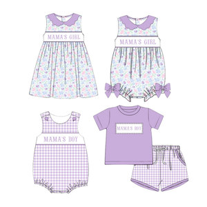 Tenues personnalisées pour enfants, filles et garçons, avec motif floral, plaid violet, adorable barboteuse pour bébé, assortiments pour frères et sœurs, vente en gros de vêtements pour enfants - Product Image 6