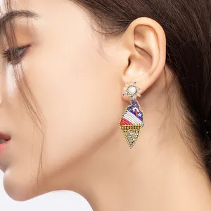 Beaded Drop Earrings Multicolored Seed Bead Earrings Women Bohemia Statement Hoop Dangle Earrings For Wedding Party Vacation