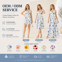 Robe trapèze élégante sans manches à col drapé et ceinture, imprimé floral, en coton et mousseline, personnalisée ODM, pour femme, idéale pour les fêtes estivales en jardin