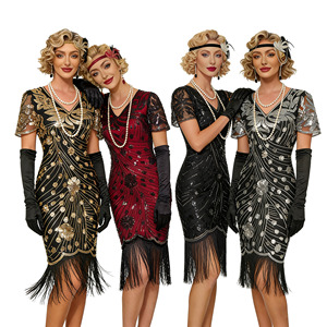 <span class=keywords><strong>Robe</strong></span> de soirée élégante et glamour pour femmes, style années 1920, franges, paillettes, <span class=keywords><strong>robe</strong></span> de flapper, années folles, <span class=keywords><strong>robe</strong></span> de cocktail Gatsby avec manches courtes pour femmes - Product Image 1