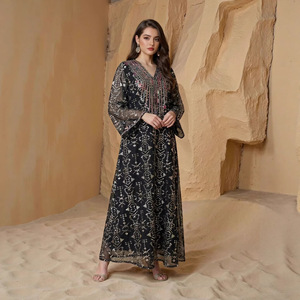 Nouvel arrivage : Robe longue Abaya pour femmes musulmanes, style Dubaï, tenue du Moyen-Orient, brodée, gaufrée, fausse fourrure, service OEM - Product Image 1