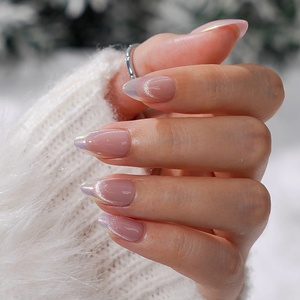 BTArtbox Uñas Postizas de Lujo con Diseño Ojo de Gato Francés Plateado, Venta al por Mayor, Uñas de Gel Suave en Forma de Almendra, Set de Uñas Falsas Adhesivas con Pegamento - Product Image 1
