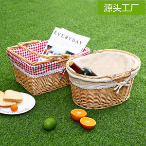 Rattan Picnic Basket Rectangle Handmade Storage Basket With Handle For Outdoor Use 32cm 38cm 40cm Size Available - Product Image 5