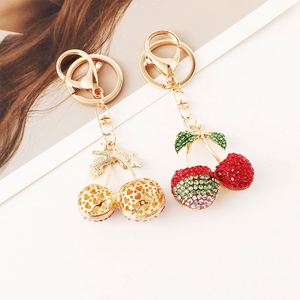 Wholesale Crystal Fruit Cherry Blossom Charm <b>Key</b> <b>Chain</b> Holder Custom Bling Rhinestone Cherry Keychain for Bag Accessories - Product Image 3