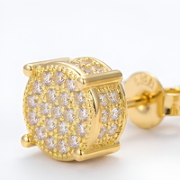 Boucles d'oreilles tendance en zircon cubique, clous ronds, bijoux hip-hop, or et argent, vente en gros, unisexe