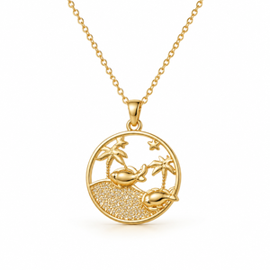 Collana con Ciondolo a Doppio <span class=keywords><strong>Pesce</strong></span> in Oro K, Gioielli di Moda Boutique, Gioielli all'Ingrosso per Negozi al Dettaglio - Product Image 1