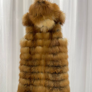 เสื้อคลุมแฟชั่นใหม่สำหรับผู้หญิง เสื้อกั๊กขนสุนัขจิ้งจอกสีแดงยาว เสื้อกั๊กขนสุนัขจิ้งจอกมีฮู้ดสุดหรูสำหรับสุภาพสตรี - Product Image 5