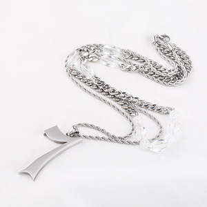 yunnique Unisex <b>Titanium</b> Steel Layered Necklace With Number 7 Pendant And Beaded <b>Chain</b> For Punk Fashion - Product Image 1