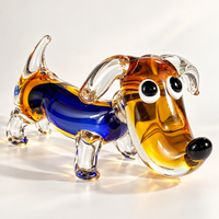 Figurine de Teckel en Verre Soufflé Fait Main, Sculpture Colorée de Chien Saucisse pour Décoration de Table et d'Intérieur