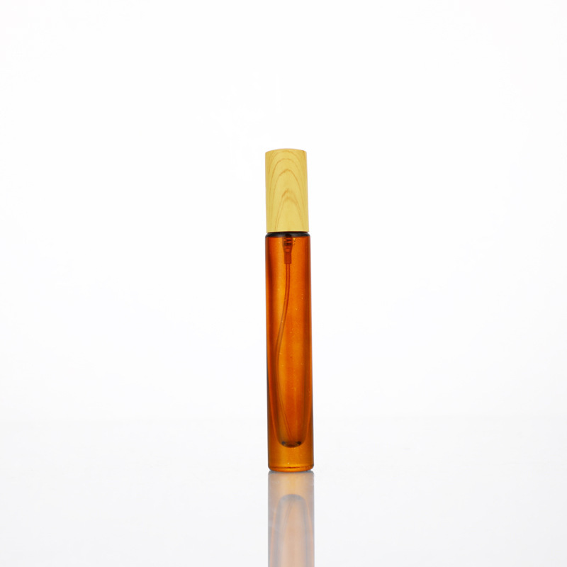 Bottiglia rotonda marrone + tappo in plastica effetto legno chiaro