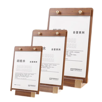 Panneau d'affichage transparent personnalisé, carte de table en acrylique écologique, présentoir coulissant avec base en bois, vertical poli
