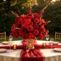 Boule de fleurs artificielles réalistes en soie avec roses rouges et plantes pour décorations de mariage et de rentrée scolaire