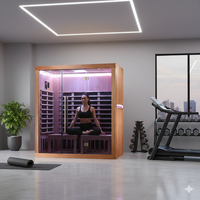 Sauna de Infrarrojos de Lujo para 3 Personas, Estilo Moderno, con Frente de Vidrio Completo, Madera Sólida, Sistema de Música Bluetooth, para Gimnasio o Sala de Estar