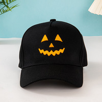 Casquette de baseball réglable en polyester et coton avec broderie Jack O'Lantern d'Halloween, style ethnique rayé