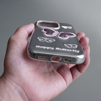 Étui de téléphone personnalisé avec motif papillon en toile pour 17 Pro Max, couleur argent, anti-empreintes digitales, protection antichoc 360°